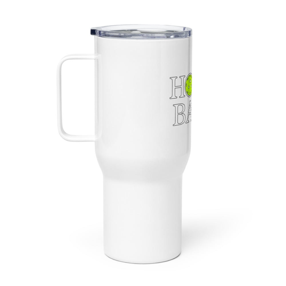 Holey Balls Pickleball Travel mug with a handle (25 oz)
