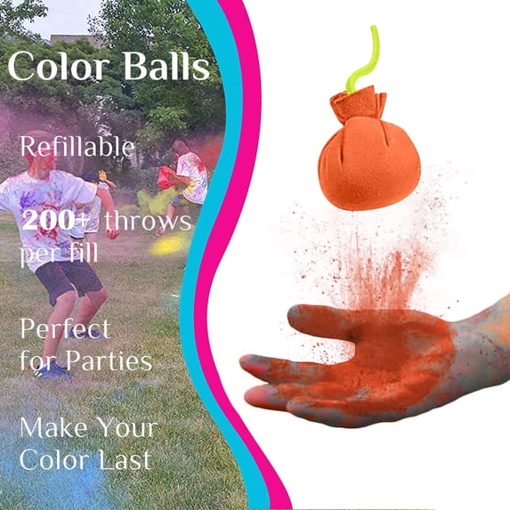 Holi Color Powder Balls Refillable Pack, Vibrant Throwable Party Powder Balls for Color Runs Birthday Celebrations Outdoor Events, Safe Washable Rainbow Atmosphere Decorations