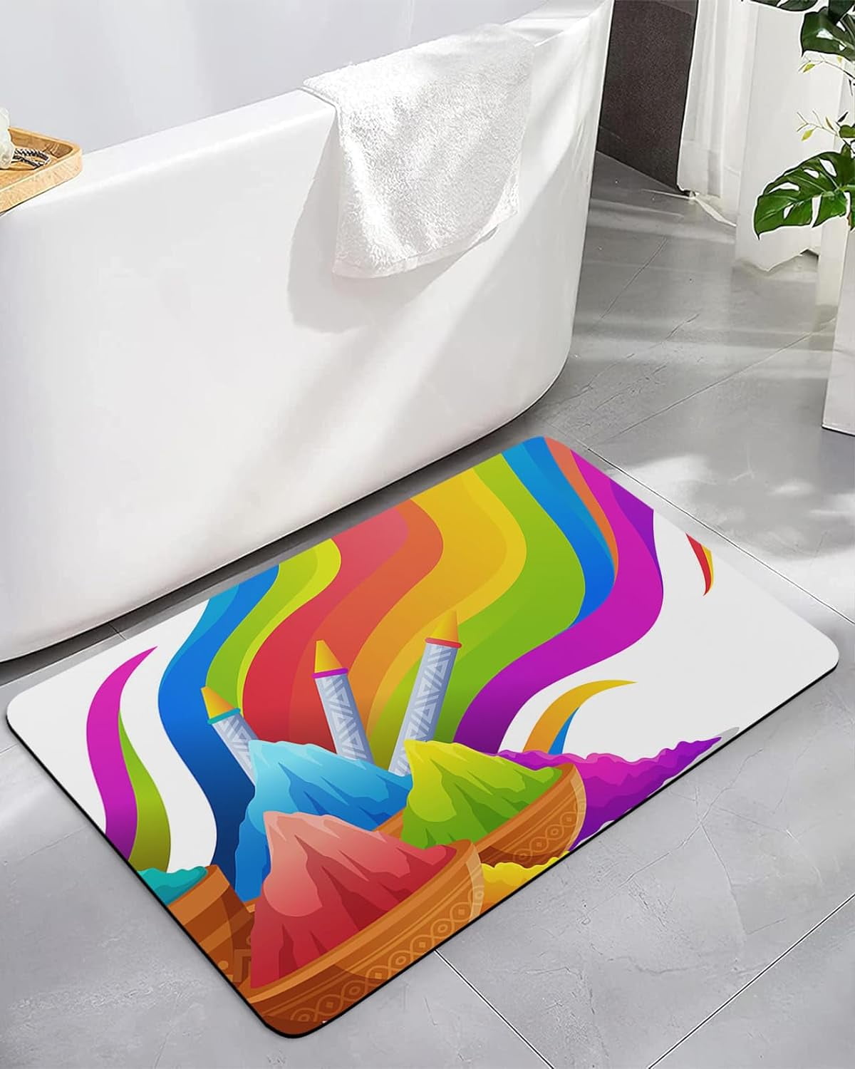 Holi Festival Bath Mat for Bathroom Rugs Non Slip, Bath Mats Quick Dry