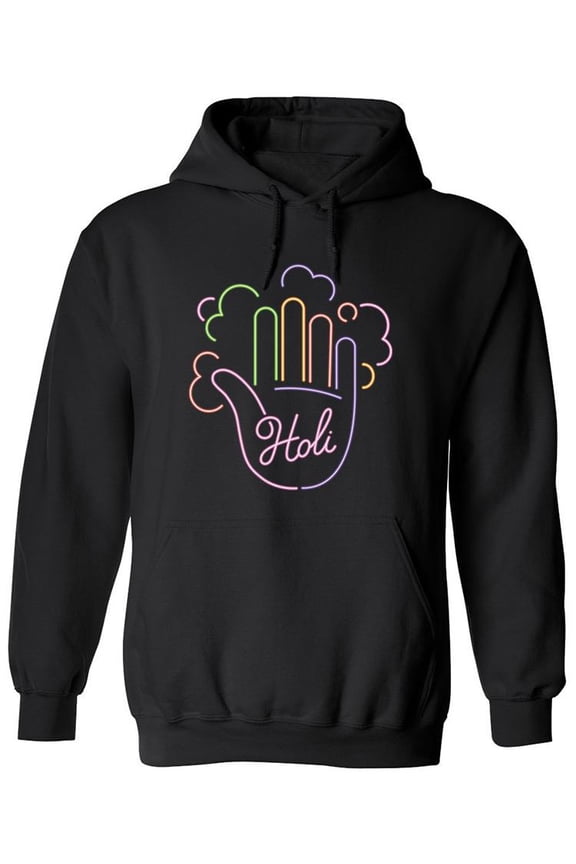 Holi Neon Sign Hoodie Men - Men Hoodie, Black, Small