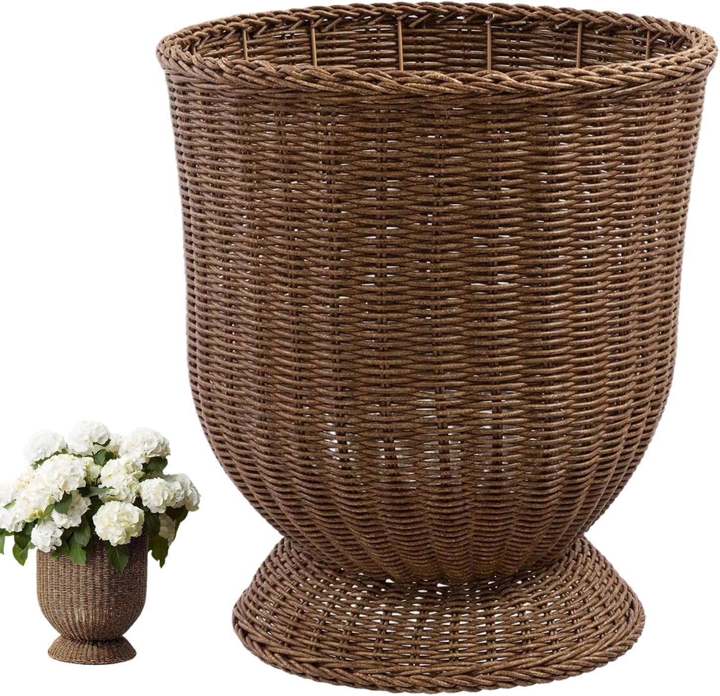 HoliHive 11.81 Inch Handwoven Boho Wicker Basket,Woven Decorative Storage Basket and Planter for Porch Patio Backyard Home Garden