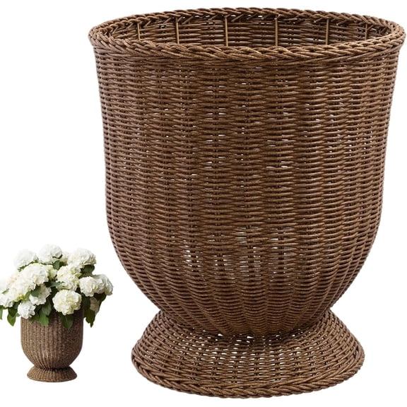 HoliHive 11.81 Inch Handwoven Boho Wicker Basket,Woven Decorative Storage Basket and Planter for Porch Patio Backyard Home Garden
