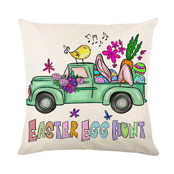HoliHive 18"x18" Easter Pillow Covers with Bunny and Eggs Spring Home Decor Pillowcase Square Cushion Covers for Sofa Bed Couch Easter Decorations