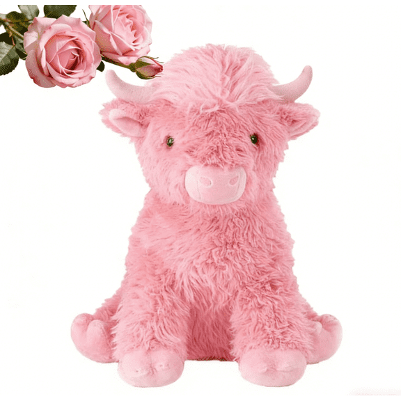 HoliHive Adorable Pink Highland Cow Plush, Valentines Plush Doll Decorations Gifts for Valentine's Day, Birthdays, Anniversaries, Home Decoration
