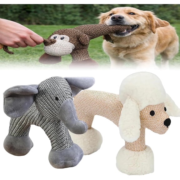 HoliHive Dog Toy, Linen Safari Companions, Chomp Champ, Interactive Squeaky Chew Toy, Indestructible with Squeaker, for Small, Medium & Large Dogs