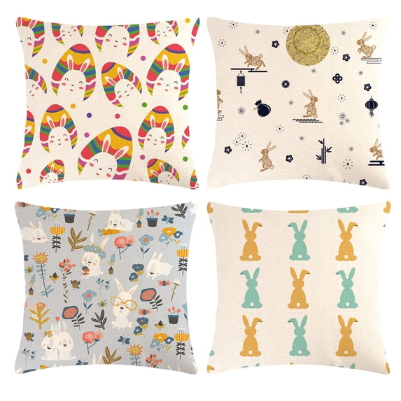 HoliHive Easter Pillow Covers 18"x18" Set of 4, Easter Couch Throw Pillow Covers Bunny Decorations for Sofa, Indoor, Outdoor, Decorative Spring Easter Decor for Home