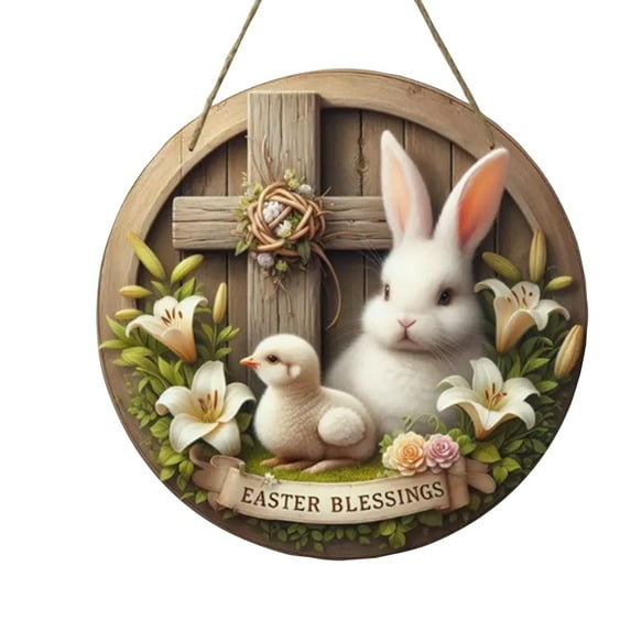 HoliHive Easter Wreaths for Front Door Bunny Welcome Wood Sign Door Hanger Spring Decorations Easter Hanging Plaque Rabbit Sign Decorations for Home Shop Garden