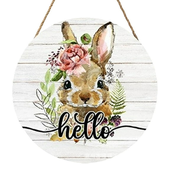 HoliHive Easter Wreaths for Front Door Bunny Welcome Wood Sign Door Hanger Spring Decorations Easter Hanging Plaque Rabbit Sign Decorations for Home Shop Garden