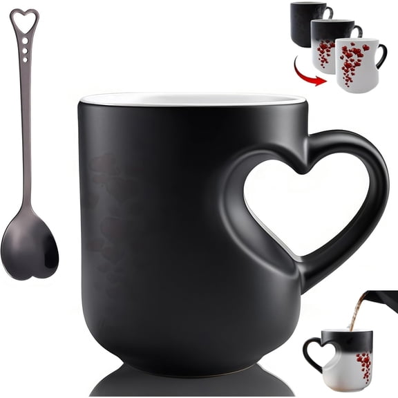 HoliHive Heart-Shaped Color Changing Magic Ceramic Mug, New Heart Shaped Color Changing Mugs with Handle that Reveals Surprise Design, Mother's Day Gifts