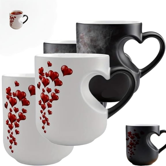 HoliHive Heart-Shaped Color Changing Magic Ceramic Mug, Thermochromic Magic Reveal Design with Fun Reveal Pattern, Fun Novelty Coffee Cup for Mother's Day Gifts