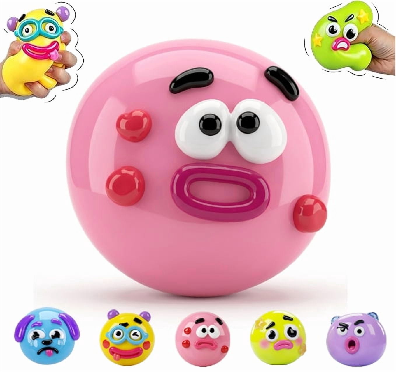 HoliHive New Smushers Squishy, Cute Easy Squeezy Funny Face Squishy Stress Balls, Stress Relief Desk Accessory for Adults