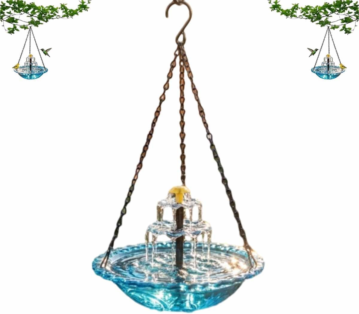 HoliHive Solar Powered Cascading Bird Bath, Cascade Hanging Birdbath Fountain with Flowing Water, Decorative Garden Yard Patio Bird Bath Fountain