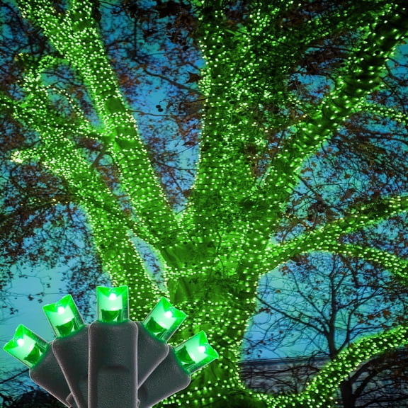 HoliScapes 4 pack - 5mm - 100 ct - Green LED String Lights - 4" spacing - Green wire - 33 ft long