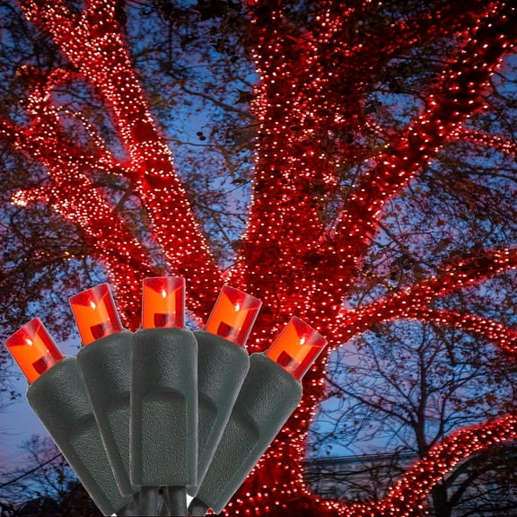 HoliScapes 4 pack - 5mm - 50 ct - Red LED String Lights - 4" spacing - Green wire - 17 ft long