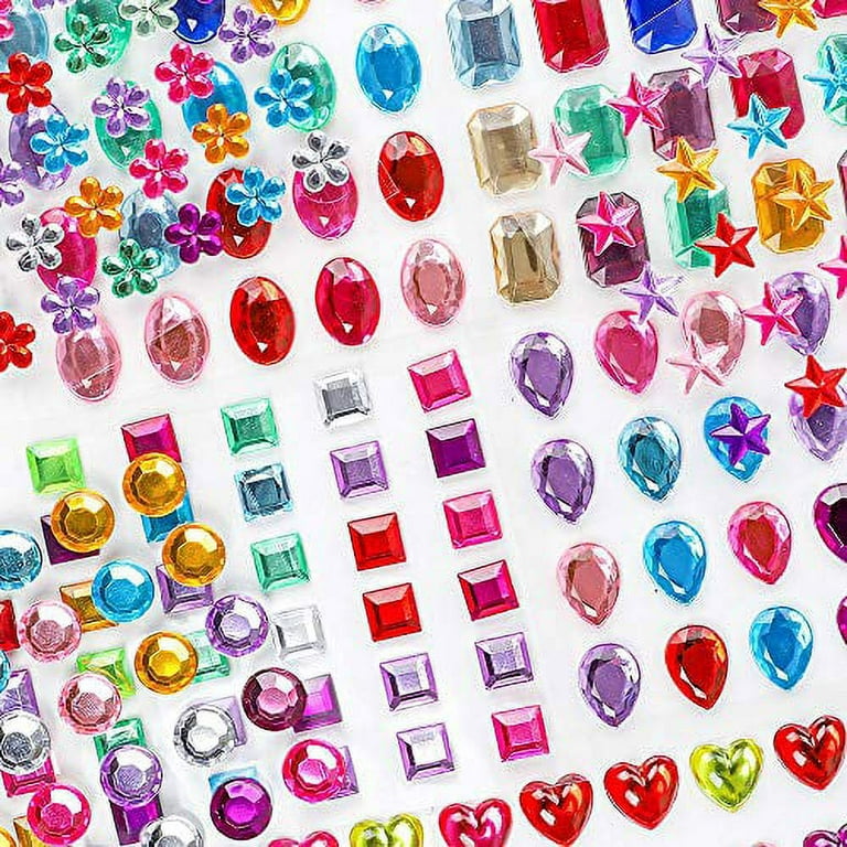 Holicolor 390pcs Gem Stickers Jewels Stickers Rhinestones Crystal for Crafts Stickers Self Adhesive Craft Jewels Muticolor Assorted Size