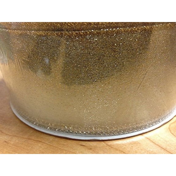 Holiday 2.5 in Premium Ribbon WHITE GOLD GLITTER H2