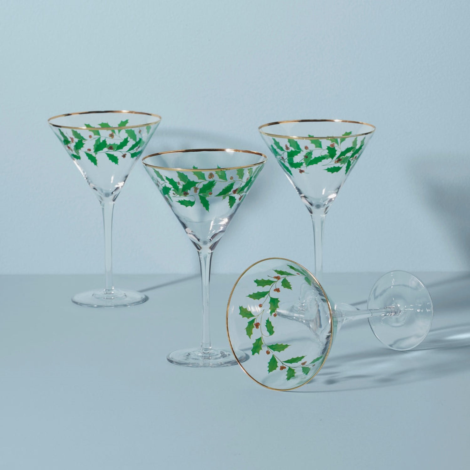 Holiday Holly and Berry 8 oz. Martini Glass Set