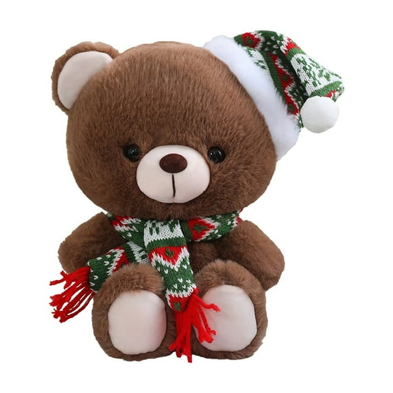 Holiday Accent Mini Christmas Hat Bear Plush Doll Festive Holiday Gift Pocket-Sized Companion Desk Decor Accent Plush Doll