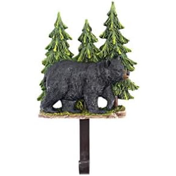 Holiday Animal Collection, Decorative Black Bear in Forest Single Clothes Metal Hook, Key Hook, Wall Hanger