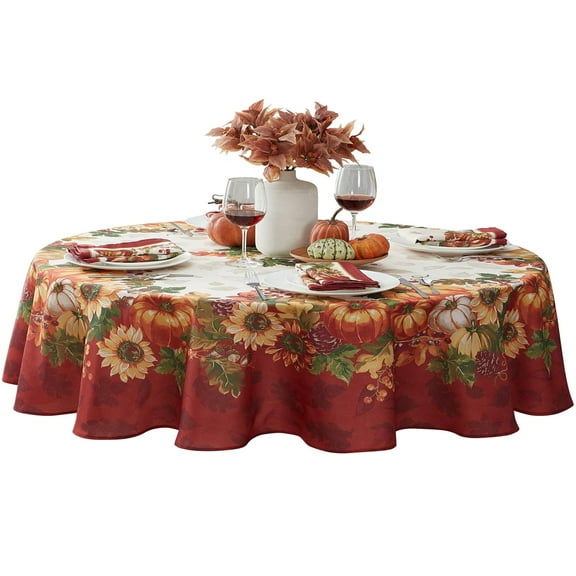 Holiday Autumn Bounty Bordered Thanksgiving Harvest 60 x 84 inch Oval Fabric Dining Tablecloth