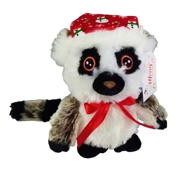 Steel Dog Holiday Baby Lemur Plush Dog Toy, Crinkles, Tennis Ball Inside for Interactive Play