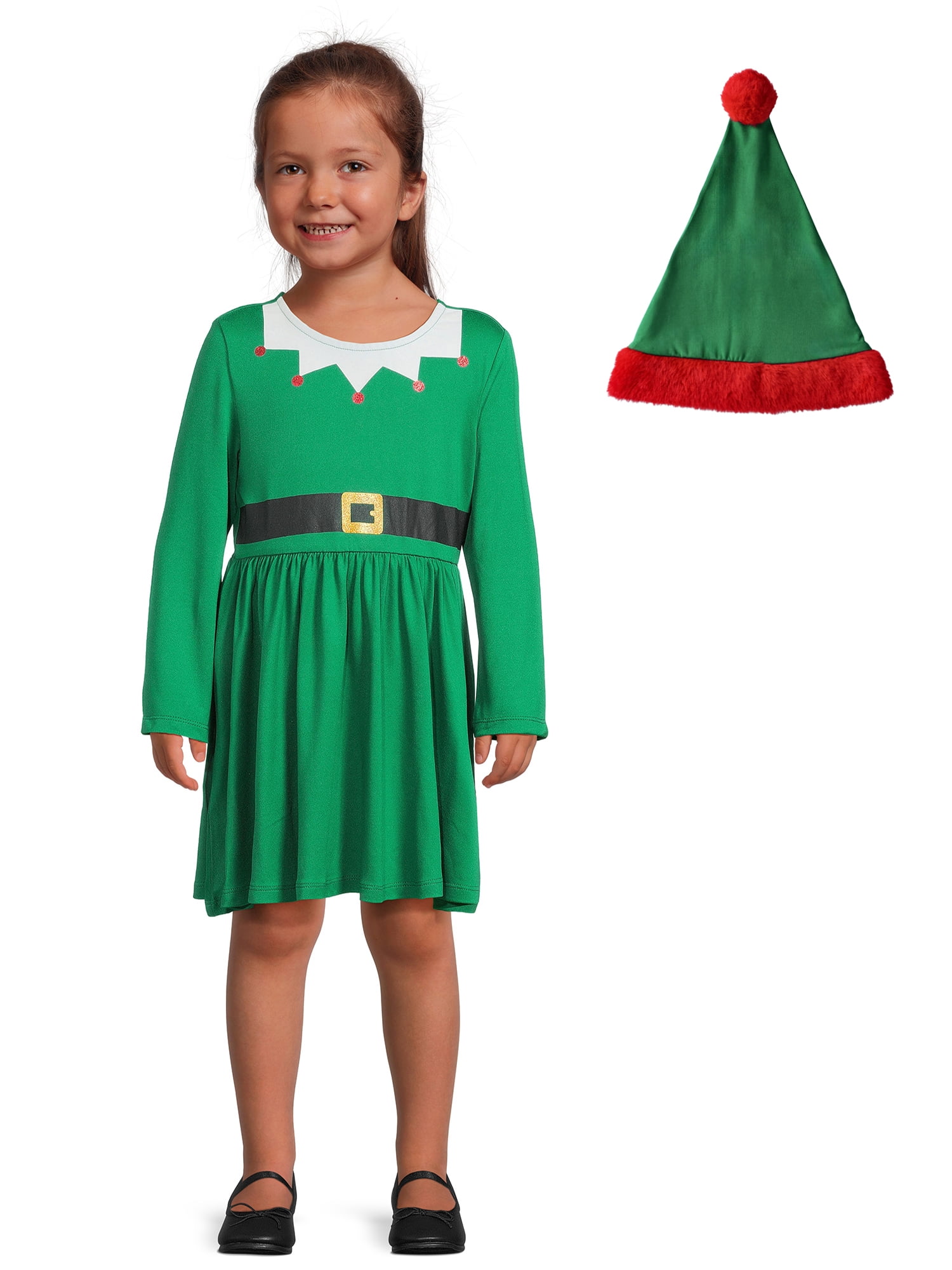 Holiday Baby and Toddler Girls’ Elf Dress with Hat, 2Piece, Sizes 12M