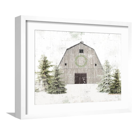 Art.com Holiday Barn Art Print by Katie Pertiet, White Frame Wall Art, 21" x 17"