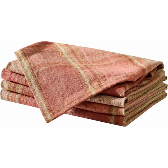 Holiday Barnhouse Plaid Fabric Napkins, Warm Rust Orange and Wheat Tan Check Woven Farmhouse Style, Set of 4 Fall Holiday Table Linens