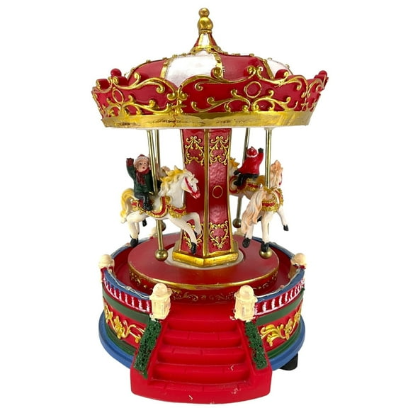 Holiday Battery Operated Lighted Musical Christmas Carousel Figurine 8.5 Inch