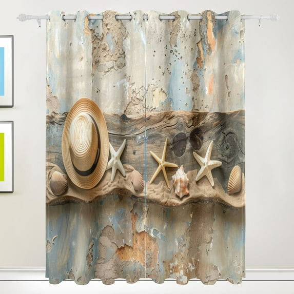 Holiday Beach Starfish (3) Room Blackout Cutrains Original Design Summer Thermal Insulated Curtain for Home, Living Room, Bedroom, Offices, Kitchen 84 x 55 Inch x 2 Panels