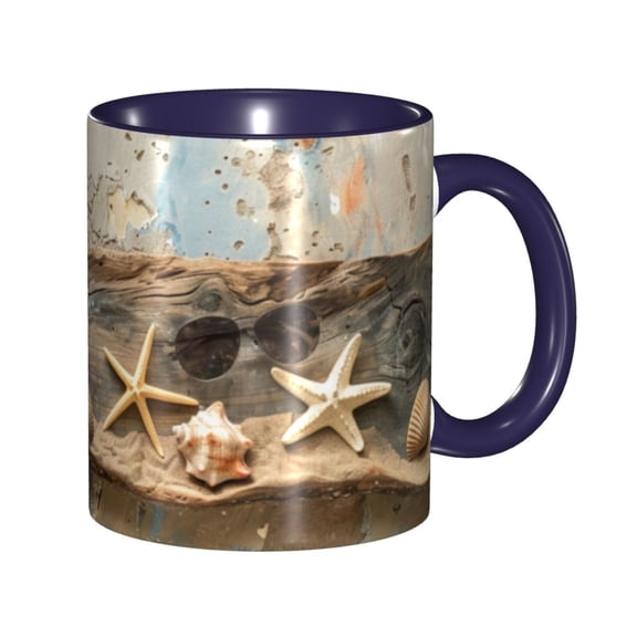 Holiday Beach Starfish Coffee Mug Fun Custom Ceramic Mugs 11oz Navy Blue