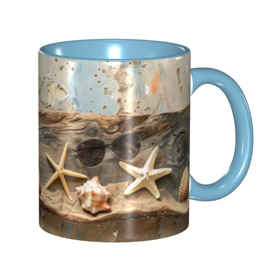 Holiday Beach Starfish Coffee Mug Fun Custom Ceramic Mugs 11oz Sky Blue