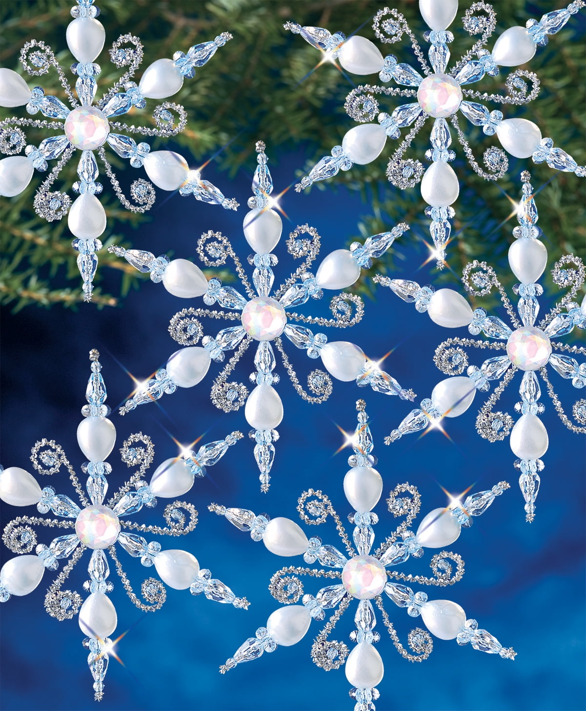Light Sapphire and Pearl Beaded Snowflake Ornament Kit