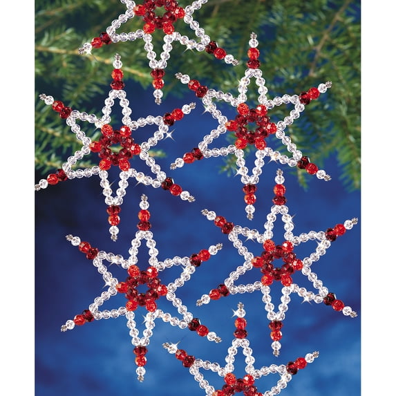 Holiday Beaded Ornament Kit Ruby Stars 2.25" Makes 8