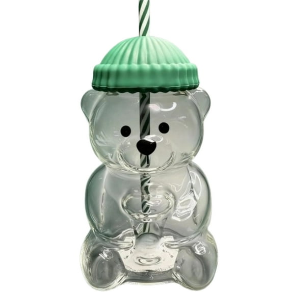 Holiday Bear Cup with Straw, 20oz Cute Kawaii Glass, High-Quality ...