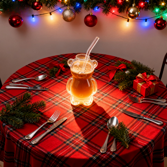 Holiday Bear Glass Cold Cup, 11oz with Straw, Bear-Shaped Cup for Iced Coffee, Cold Beverages, and Perfect Christmas Gift for Drinkware Collectors,(1 Bear Cup with Straw)