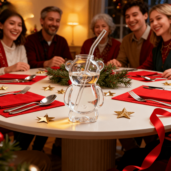 Holiday Bear Glass Cold Cup, 11oz with Straw, Perfect for Iced Coffee, Cold Brew, and Cocktails, 591mL Capacity, Ideal Christmas Gift for Coffee Lovers,(1 Bear Cup with Straw)