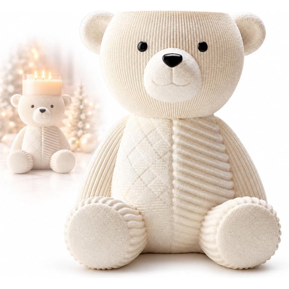 Holiday Bear Pedestal, 3-Wick Candle Holder, Knit-Textured Resin Decor