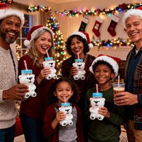 Holiday Bear-Shaped 18.6oz Glass Cold Cup with Straw, Perfect for Iced Coffee, Cocktails, Cold Brews, and Christmas Gifts for Drinkware Enthusiasts,(1 Bear Cup with Straw)