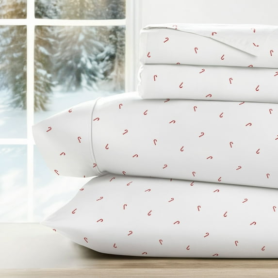 Holiday Bed Sheets Set in Candy Cane Christmas for King Size Bedding by Comfort Canopy