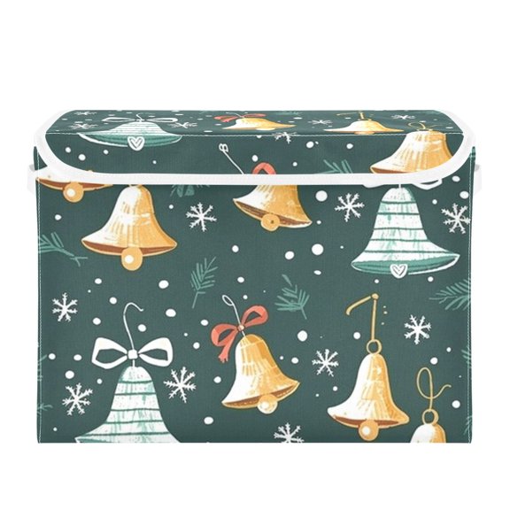 Holiday Bells Large Storage Bins with Linen Collapsible Lid Storage Box 16.7 x 12.6 x 11.8in