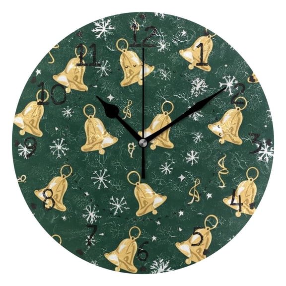 Holiday Bells Round Wall Clock Silent Battery Operated Home Decor for Living Room Bedroom