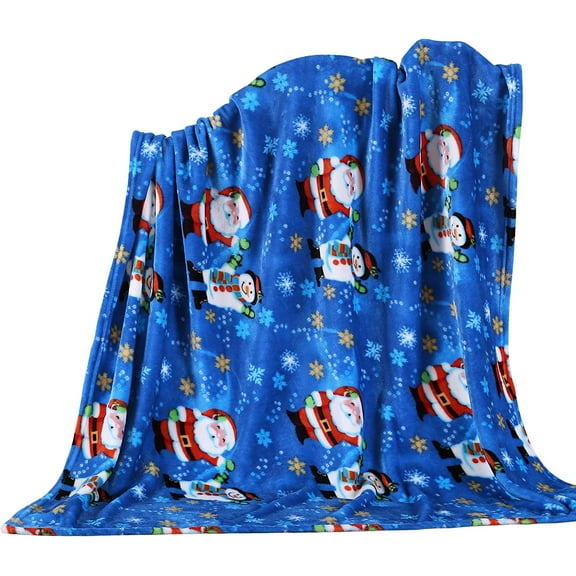 Holiday Blanket, Printed Soft Plush Throw, Christmas Theme Home Décor Fuzzy Warm & Cozy, for Bedding, Couch & Gift, 50” x 60” - Santa-Snowman