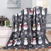 Holiday Blanket, Printed Soft Plush Throw, Christmas Theme Home Décor Fuzzy Warm & Cozy, for Bedding, Couch & Gift, 50” x 60” - Snowman