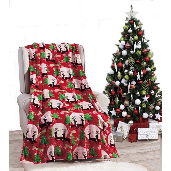 Plazatex Holiday Magic Micro plush Decorative All Season Multi Color 50" X 60" Throw Blanket
