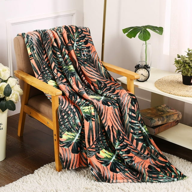 Holiday Blanket, Printed Soft Plush Throw, Fun Print Theme, Home Décor Fuzzy Warm & Cozy, for Bedding, Couch & Gift, 50” x 60” - Leaf