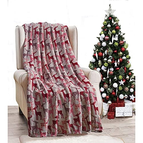 Plazatex Tan Reindeer Plush Decorative All Season Plum Throw Blanket 50" x 60" Tan