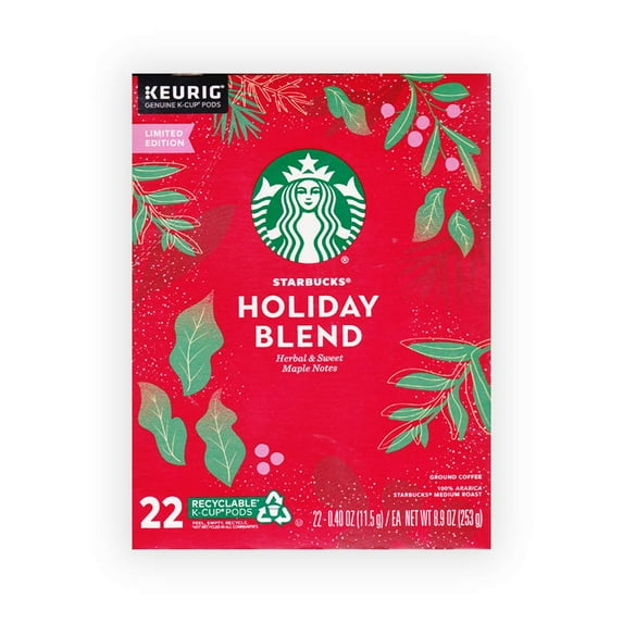 Holiday Blend Medium Roast Coffee Single-Cup Coffee for Keurig Brewers, 1 Box of 22, Herbal & Sweet Maple Notes