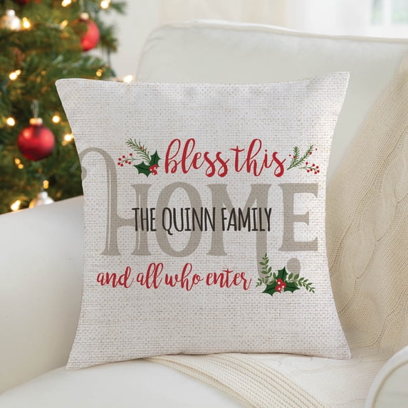 Holiday Bless This Home Personalized Throw Pillow