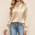 thumbnail image 1 of Holiday Blouses for Women,Womens Elegant Satin Pleated Blouse Solid Color V-Neck Silky Soft Smooth Office Casual Everyday Work Top Beige S, 1 of 8